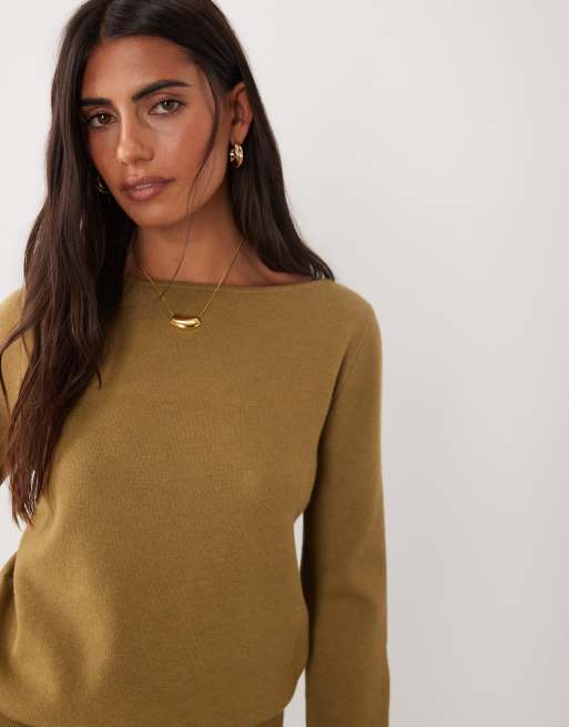 Mango striktrøje med bådudskæring i khaki, 2 af 4