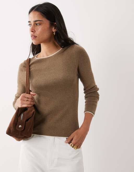 Mango striktrøje med kontrastkant i beige, 2 af 4