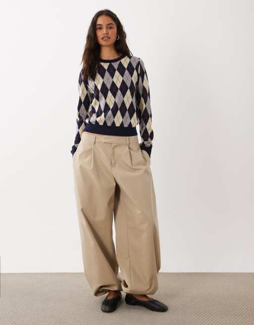 Mango striktrøje med navy- og brun argyle-print, 2 af 4