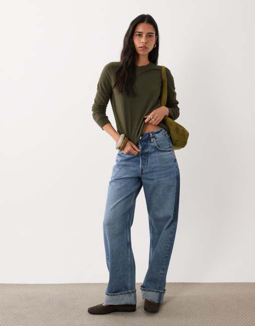 Mango striktrøje med rund hals i khaki, 3 af 4