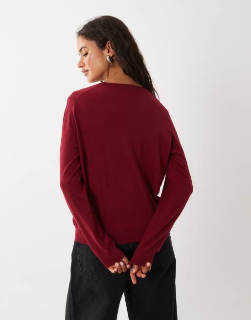 Mango striktrøje med rund hals i lys burgundy, 4 af 4