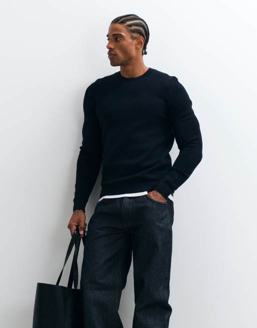 Mango striktrøje med rund hals i navy, 5 af 5