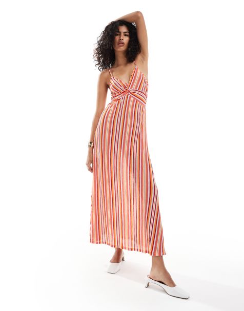 Mango stripe cami midi dress in pink and orange - view 1