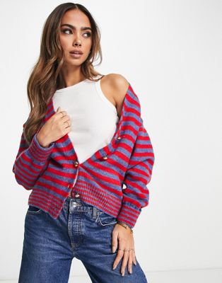 Mango stripe cardigan in red and blue