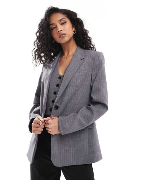 Mango stripe co-ord blazer in grey - view 1