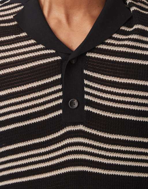 Mango stripe crochet poloshirt in black & white, 2 of 4