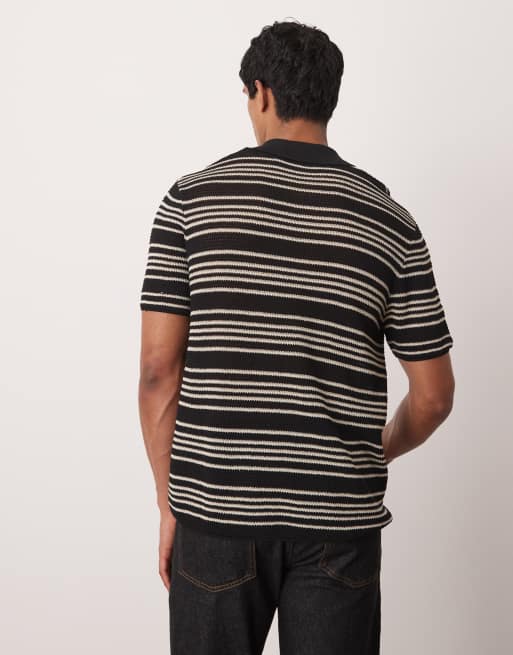 Mango stripe crochet poloshirt in black & white, 4 of 4
