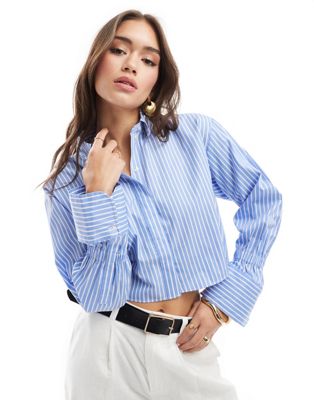 Mango stripe cuffed detail shirt in blue