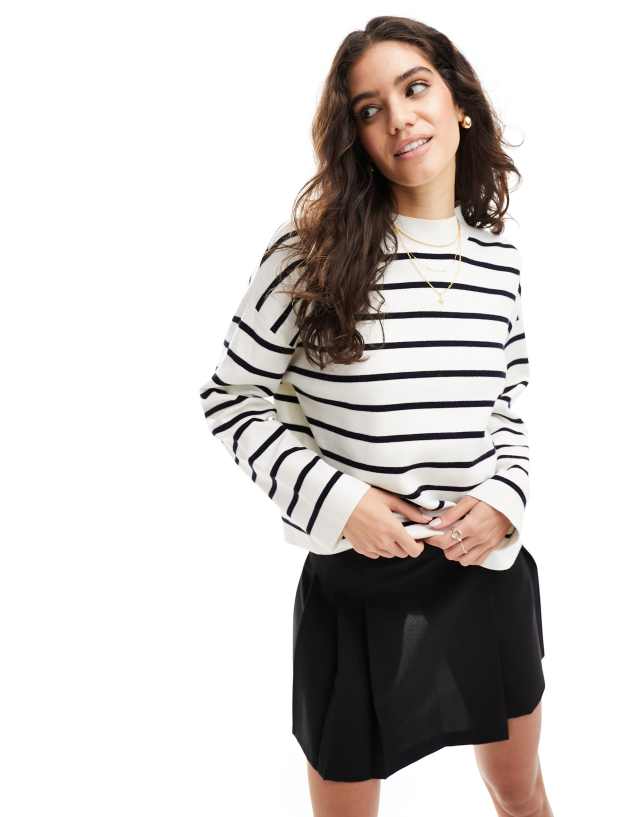 Mango - stripe high neck jumper in white & navy