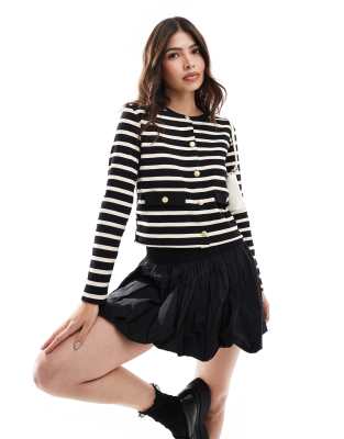 Shop Mango stripe knitted cardigan with gold buttons in white Online – Trendy & Affordable Fashion