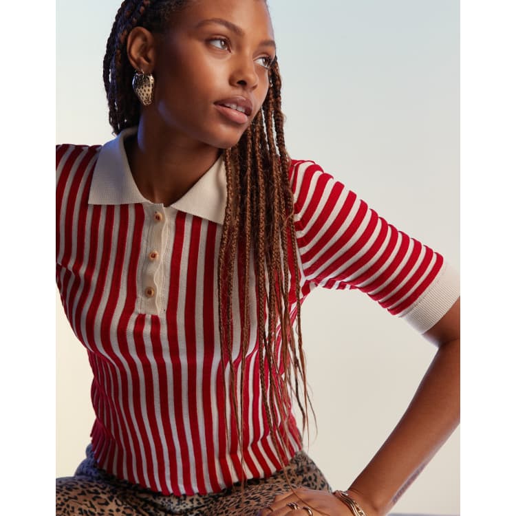 Red and white striped polo hot sale shirt womens