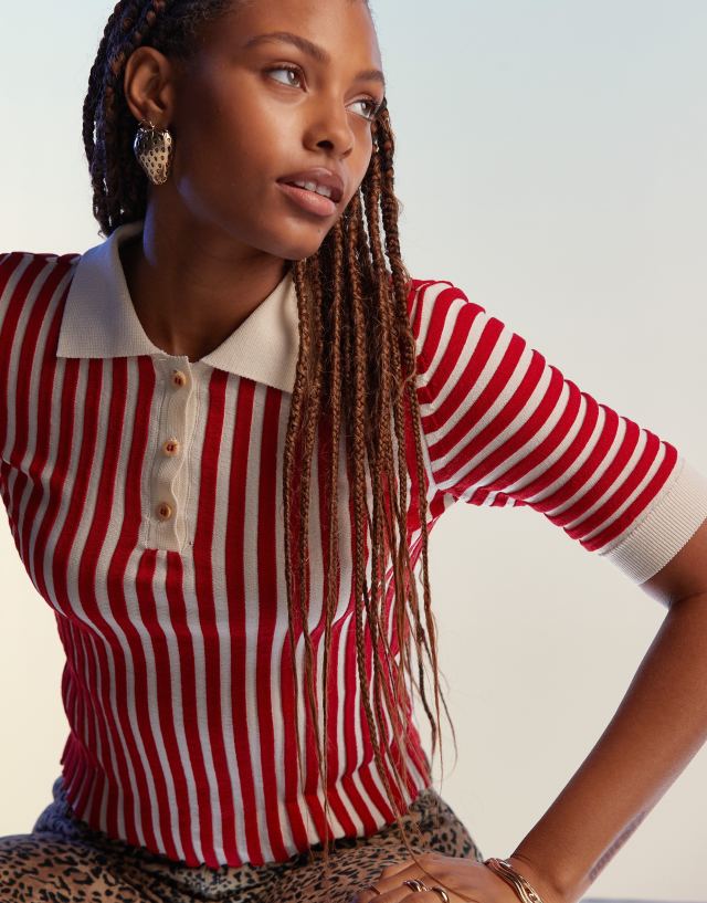 Mango - stripe knitted polo in red and white