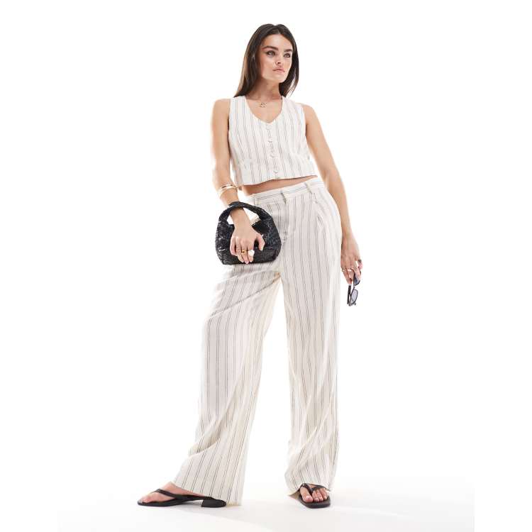 Mango stripe linen mix pants in white - part of a set