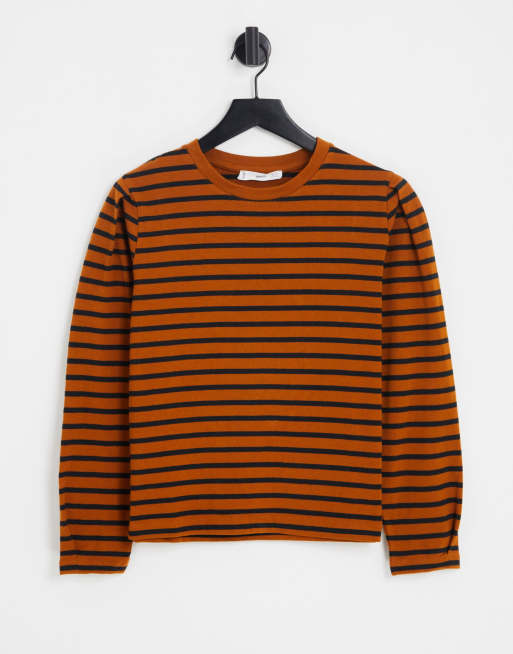 Mango stripe long sleeve top in brown