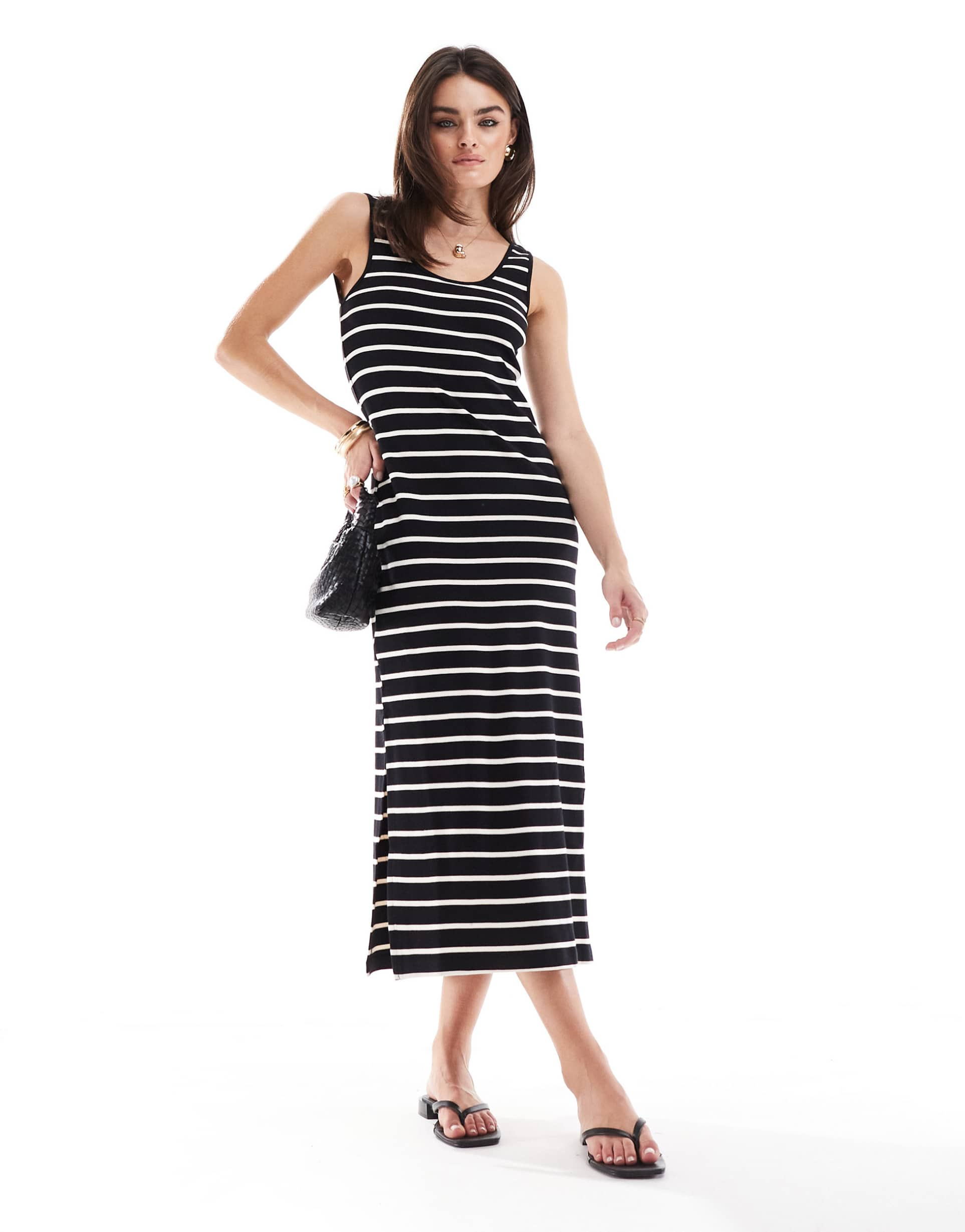 mango stripe midi dress in black