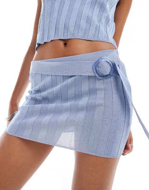 Mango stripe mini co-ord skirt in blue - view 1