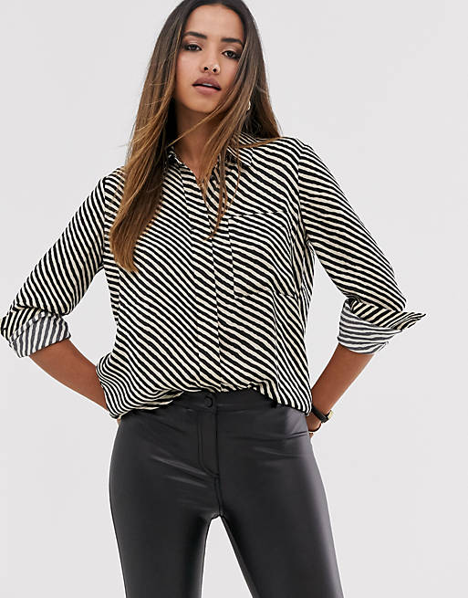 Mango stripe printed shirt in black | ASOS
