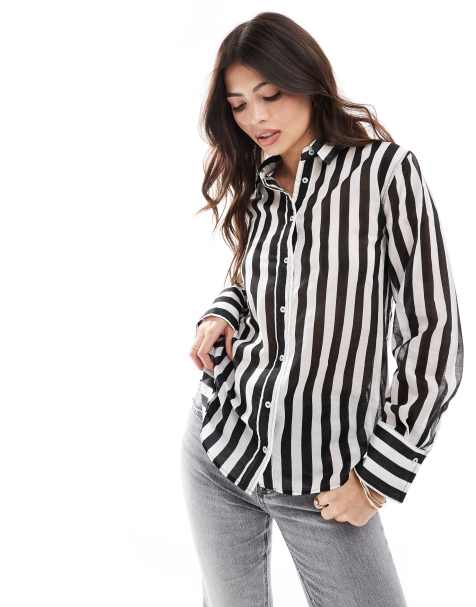 Mango stripe shirt in black and white - view 1