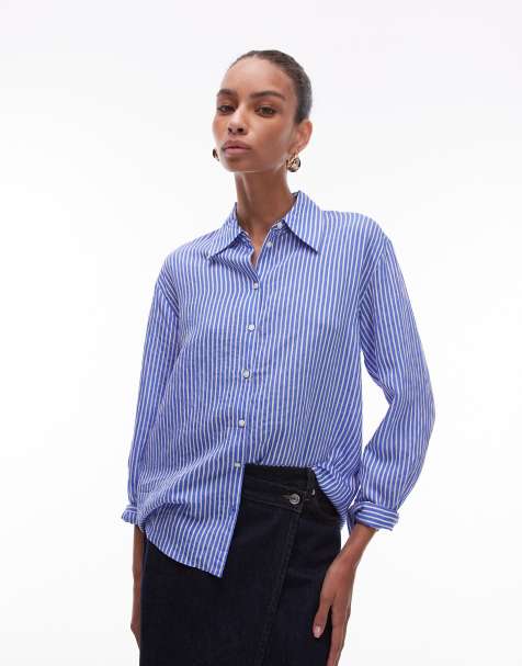 Mango stripe shirt in mid blue - view 1