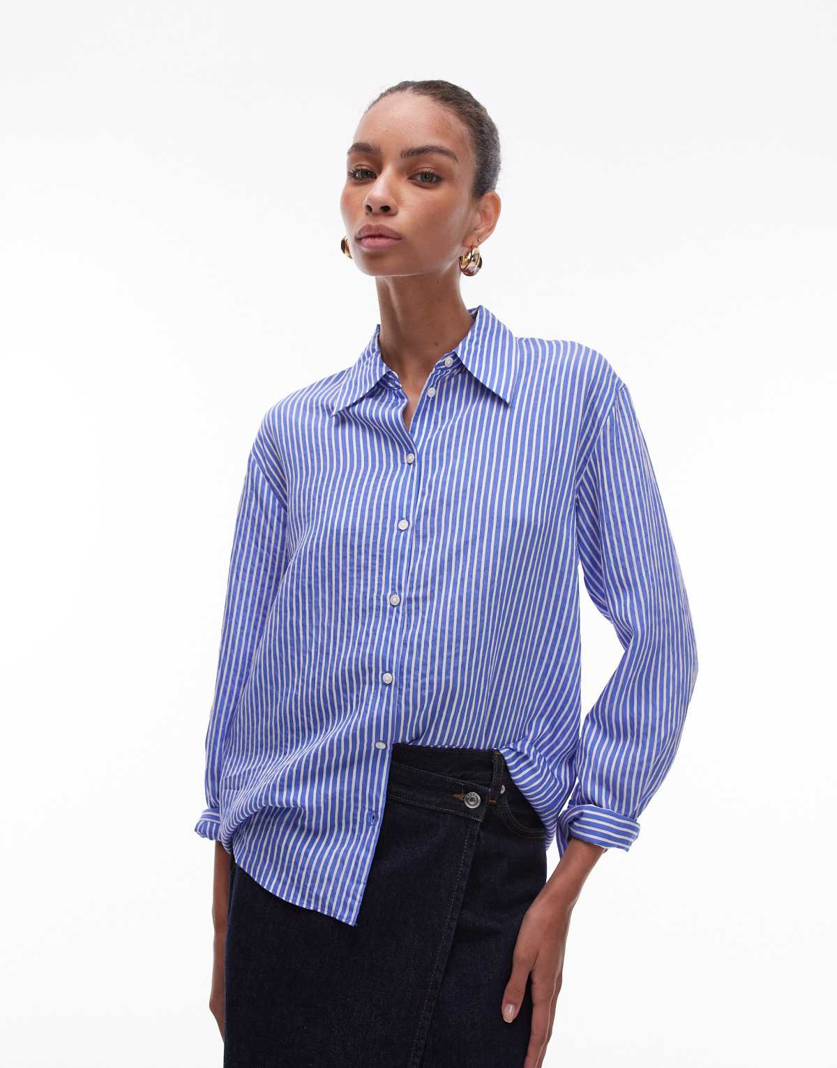 Mango stripe shirt in mid blue