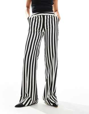 stripe straight leg pants in black and white