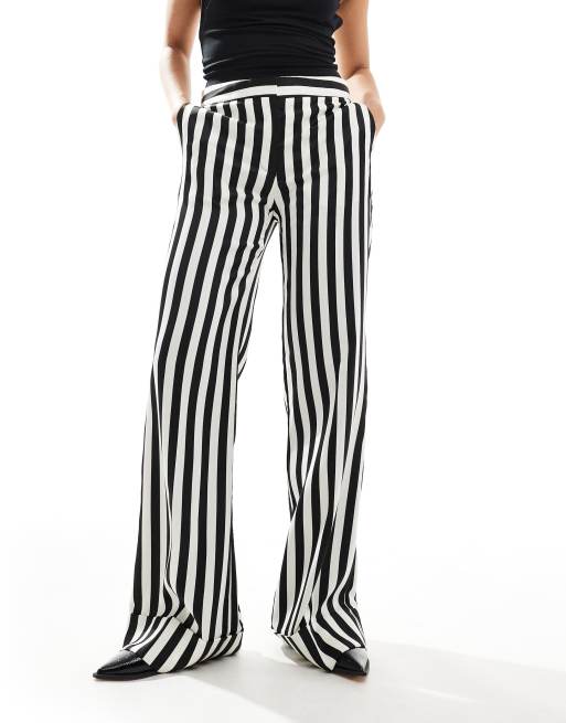 Mango stripe straight leg pants in black and white