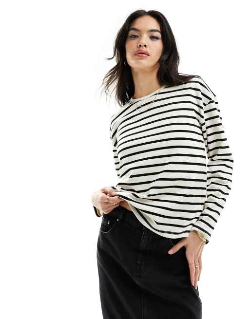 Black and white sales striped sweatshirt womens