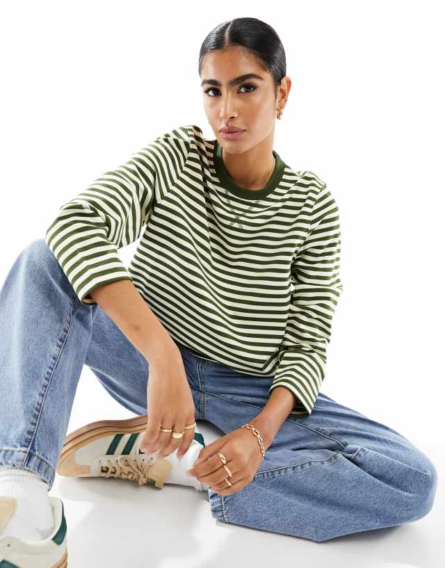 Mango - stripe sweatshirt in white and green