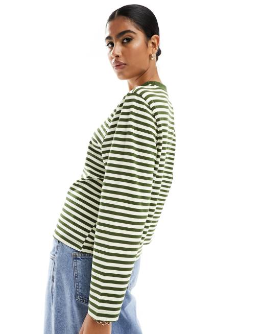 Green and white striped sweatshirt sale