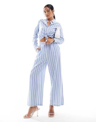 Mango stripe tie front jumpsuit in light blue