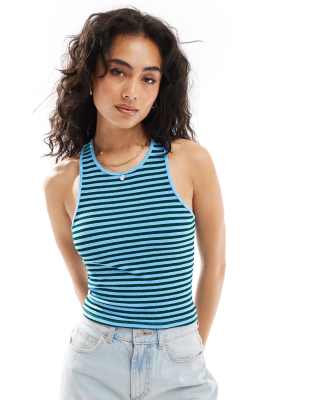 stripe toweling tank top in blue-Pink