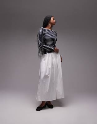 Mango Striped Boat Neck Long Sleeve T-shirt In Navy
