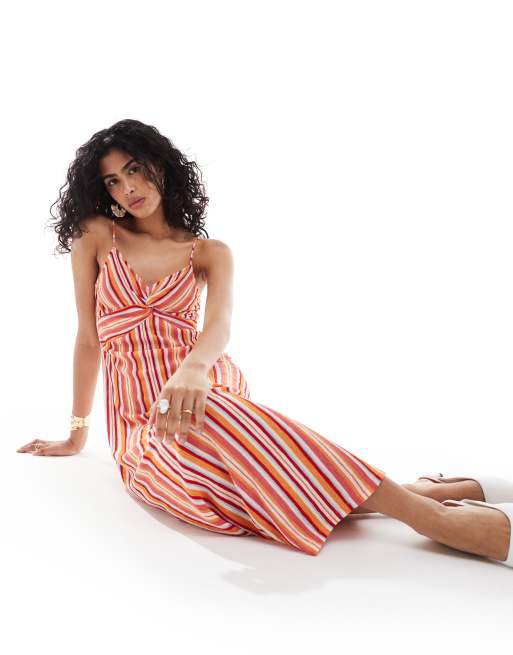 Mango striped cami midi dress in pink and orange | ASOS