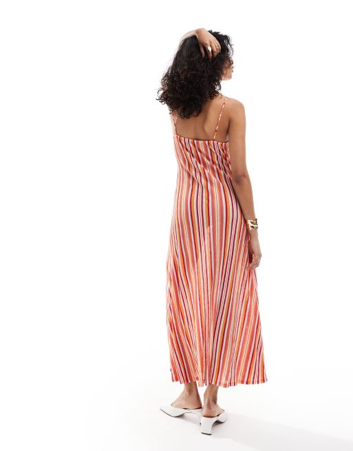 Mango striped cami midi dress in pink and orange | ASOS