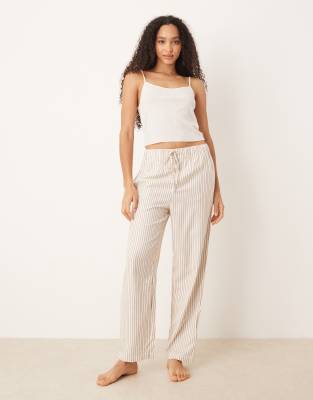 Mango Striped Flannel Pajama Pants In Brown