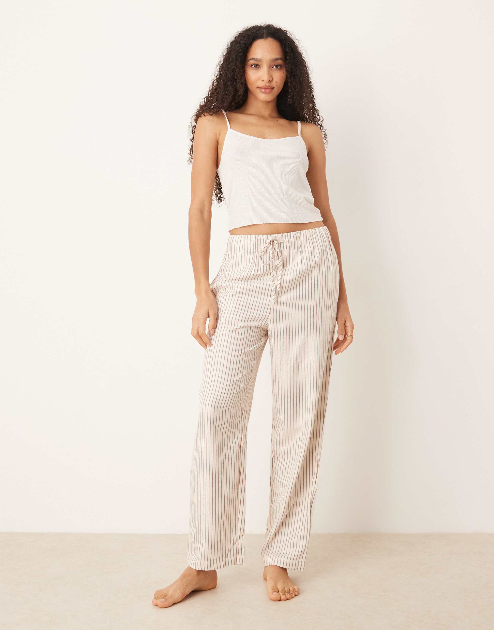 mango striped flannel pajama pants in brown