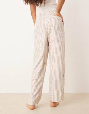 Mango Striped Flannel Pajama Pants In Brown