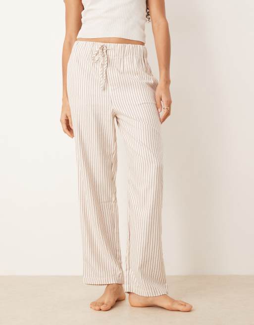 Mango striped flannel pyjama trousers in brown, 3 of 4