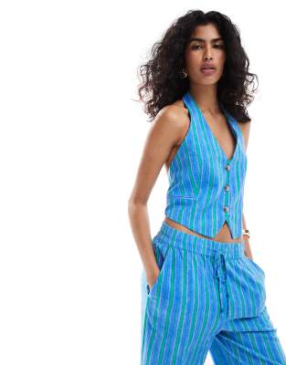 striped halter vest in blue - part of a set