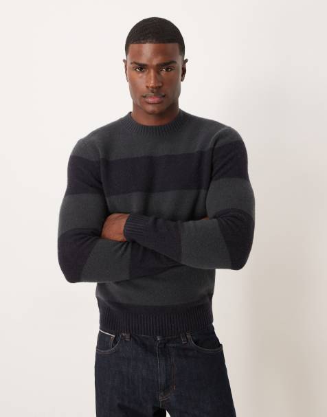 Mango striped knit polo sweater in blue - view 1