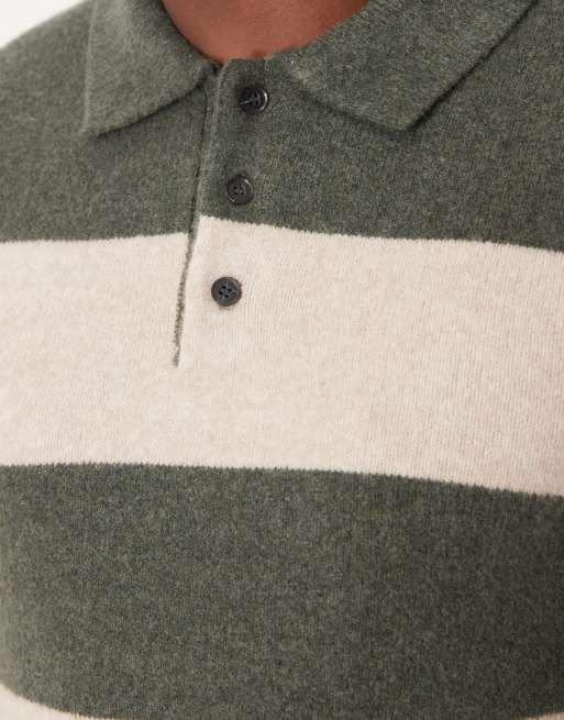 Mango striped knit polo sweater in dark green, 5 of 5
