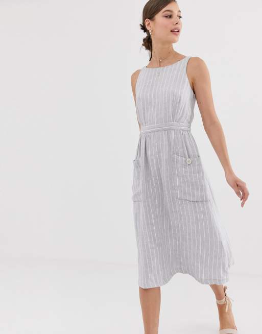 Mango striped linen hot sale dress