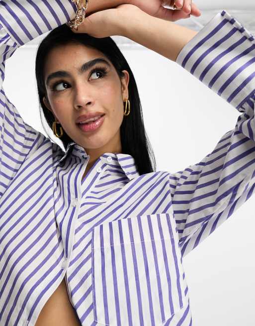 vertical stripe pajama shirt, Clothing for Women, MANGO USA