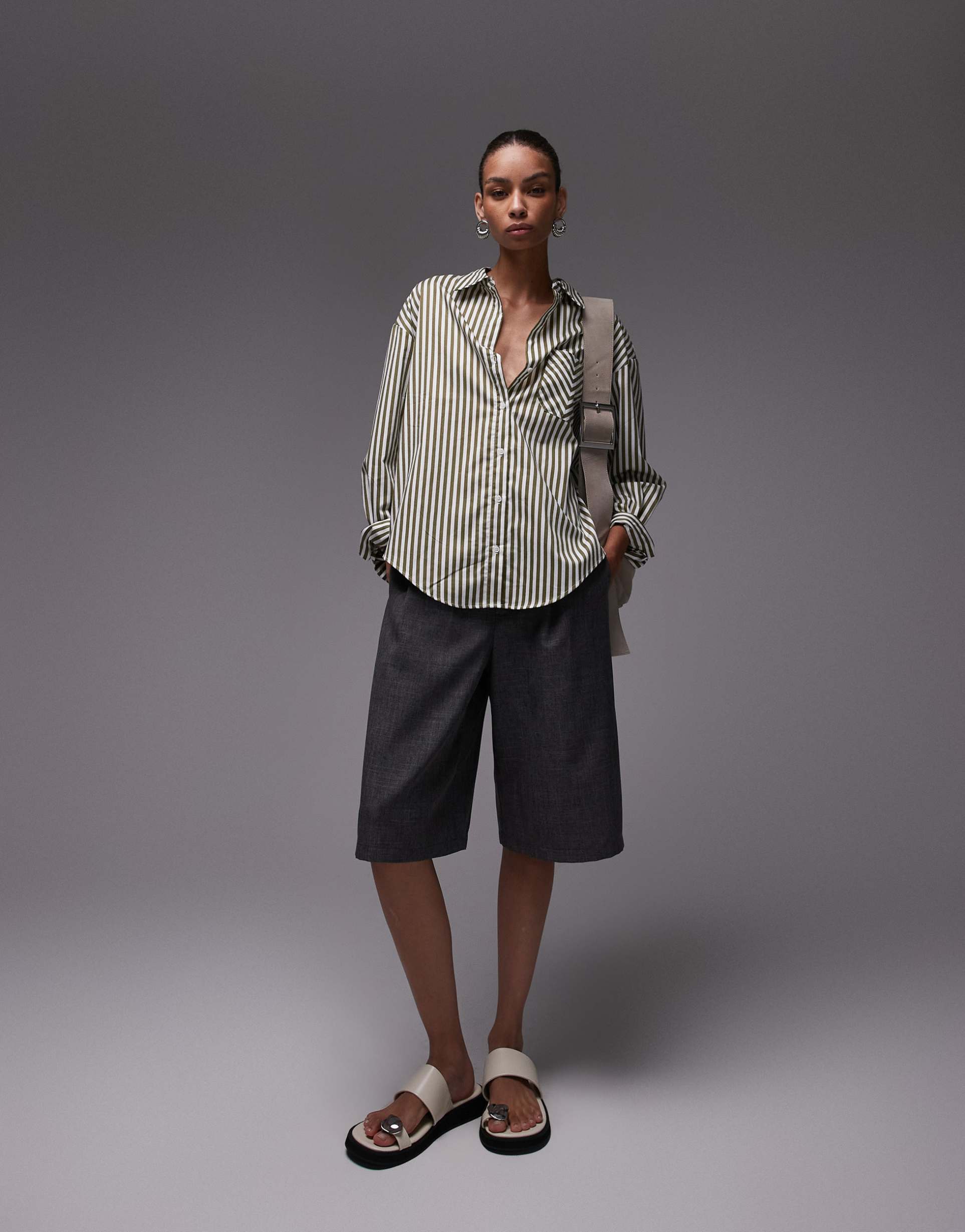 mango striped shirt in white and green