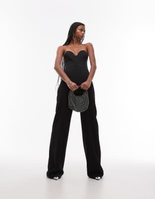 Mango structured bandeau jumpsuit in black