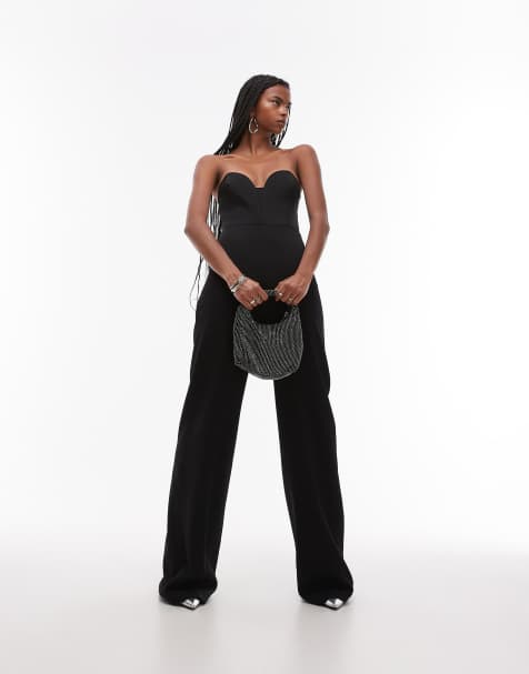 Mango structured bandeau jumpsuit in black - view 1