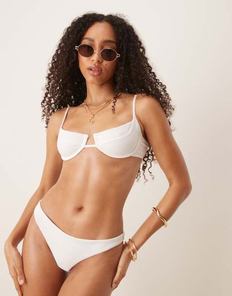 Mango structured bikini top in white