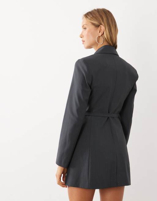 Mango structured blazer mini dress in grey pinstripe, 4 of 4