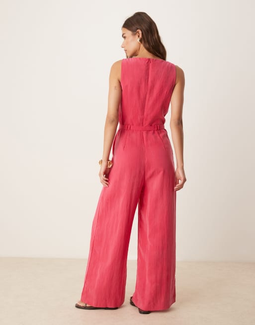 Mango structured bodice belted pleat front jumpsuit in