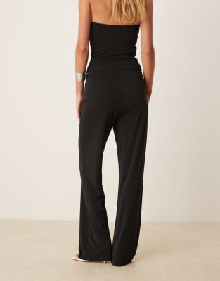 Mango Structured Jersey Straight Pants In Black